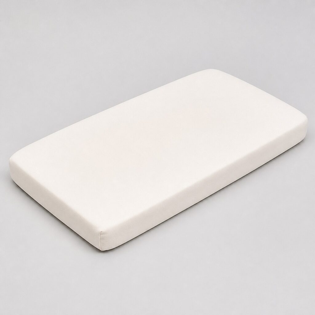Drap-housse blanc écru tendu sur le matelas d'un berceau cododo