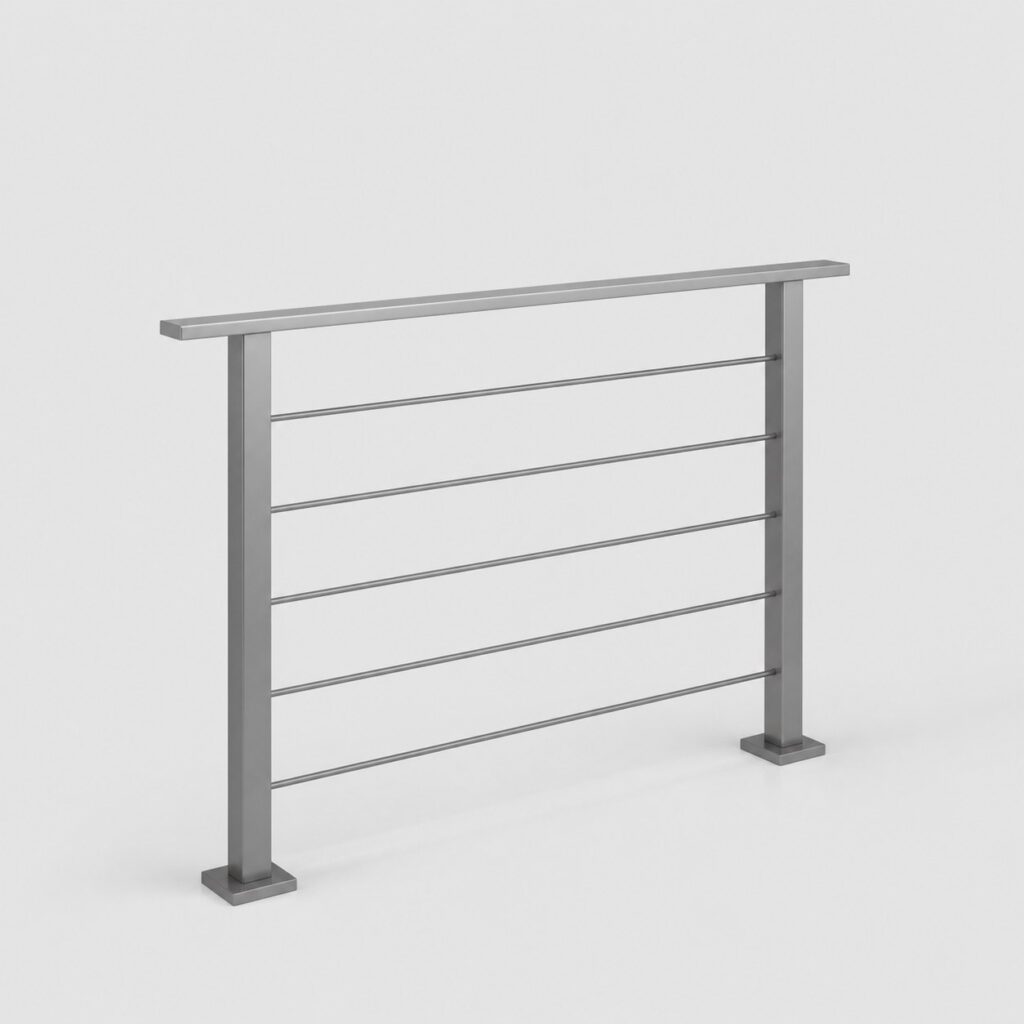 Garde-corps aluminium thermolaqué gris argenté à lisses horizontales