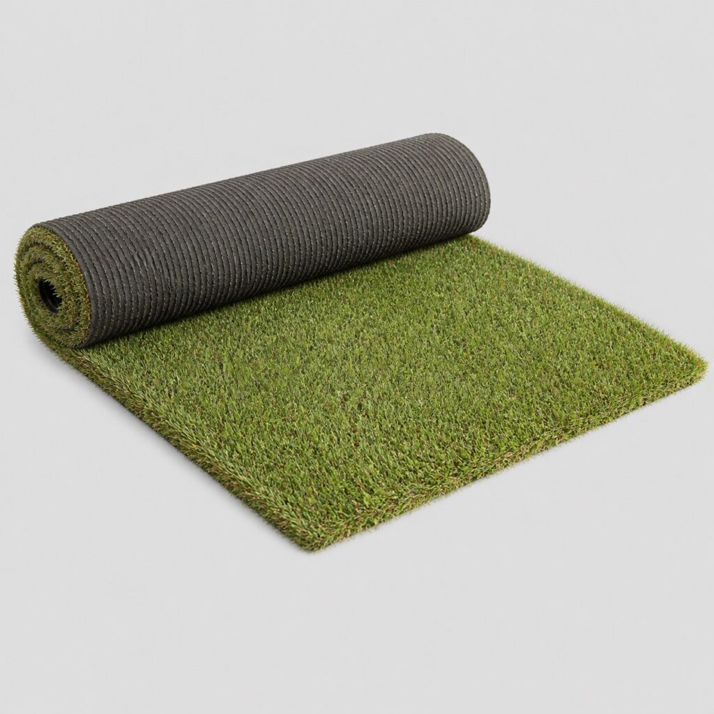 Gazon synthétique souple pour terrasse sur fond gris clair