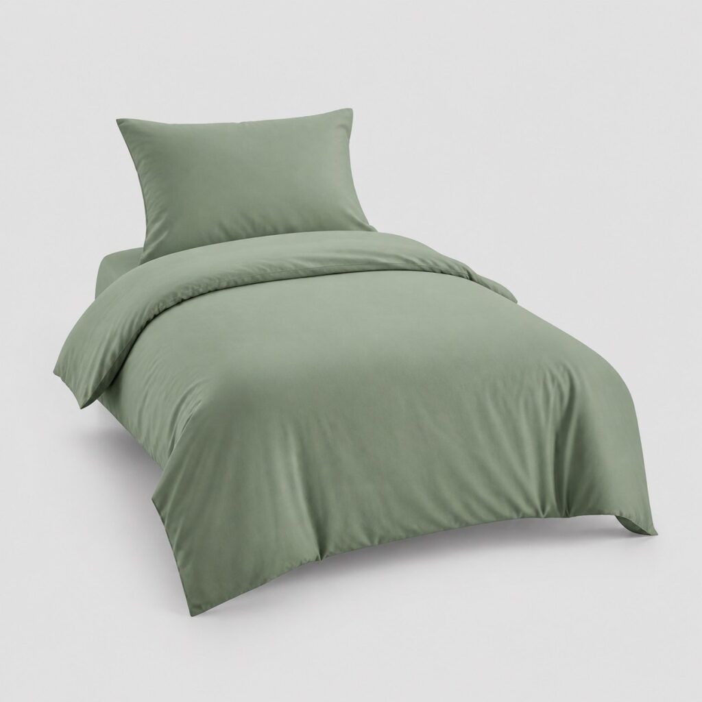 Parure de lit verte pour couchage une personne sur fond clair