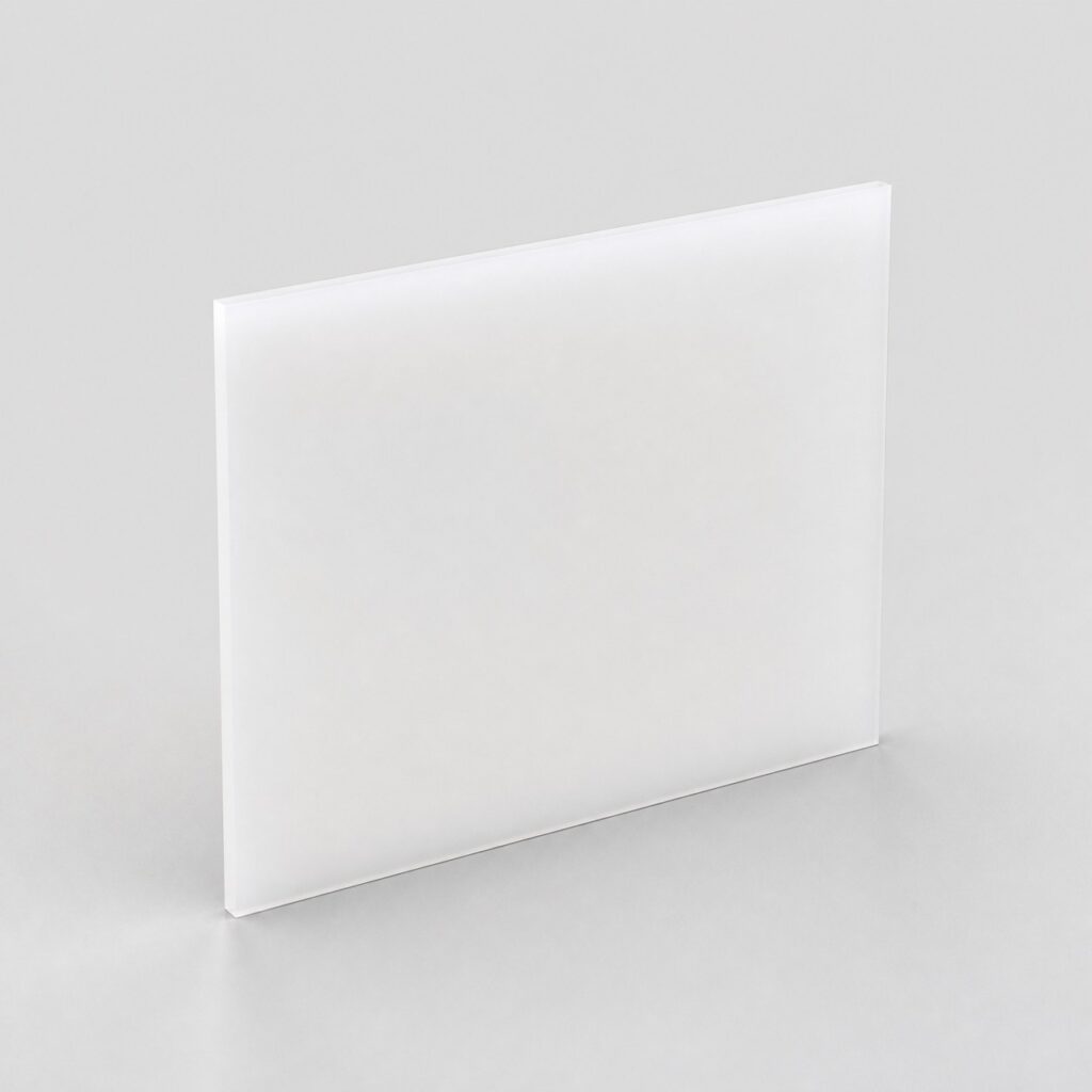 Plaque de polycarbonate translucide blanc opalin sur fond gris clair