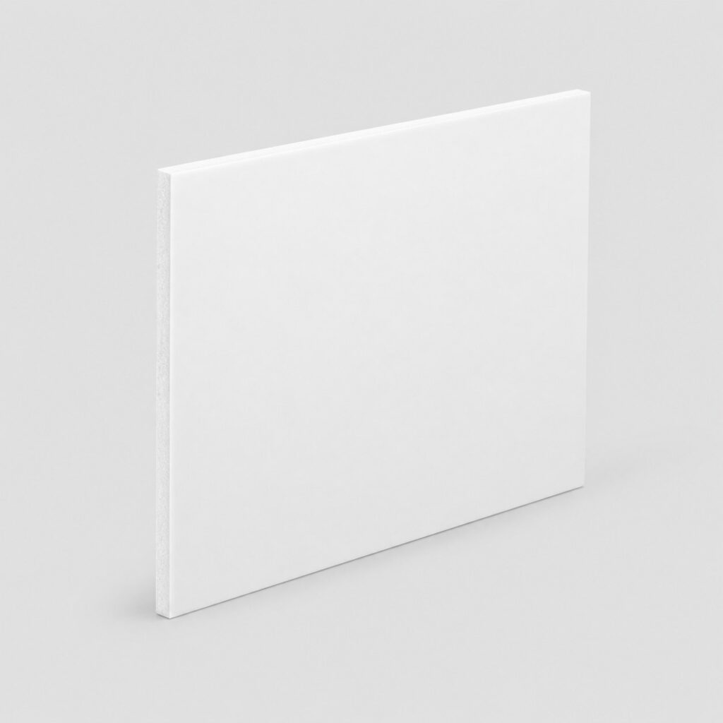 Plaque PVC expansé blanche à structure moussée sur fond gris clair