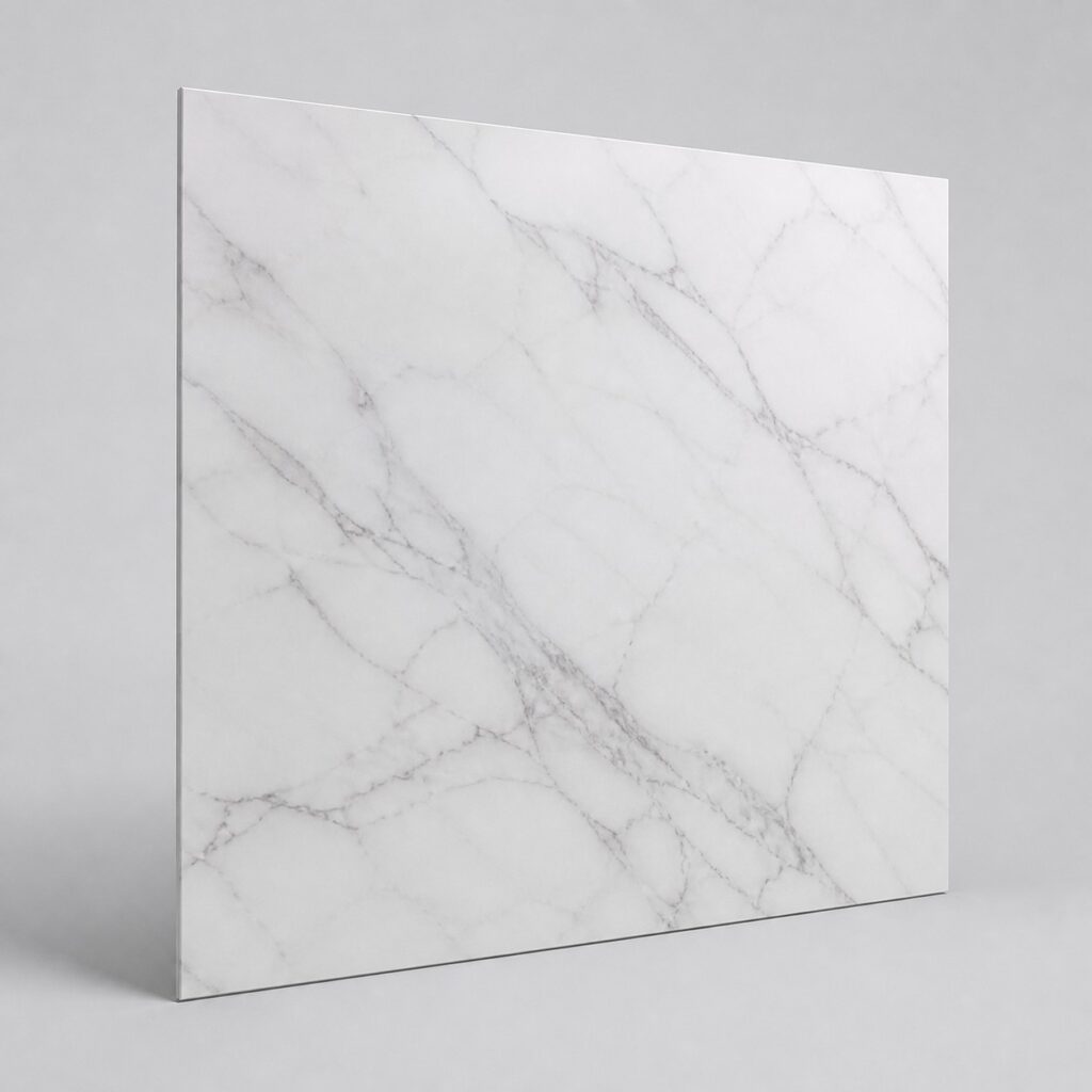 Plaque PVC à décor marbre blanc veiné de gris sur fond clair