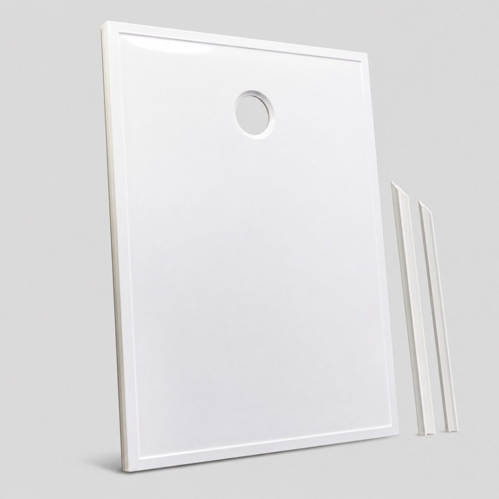 Plaque de fond de douche en PVC blanc avec profilés d'angle