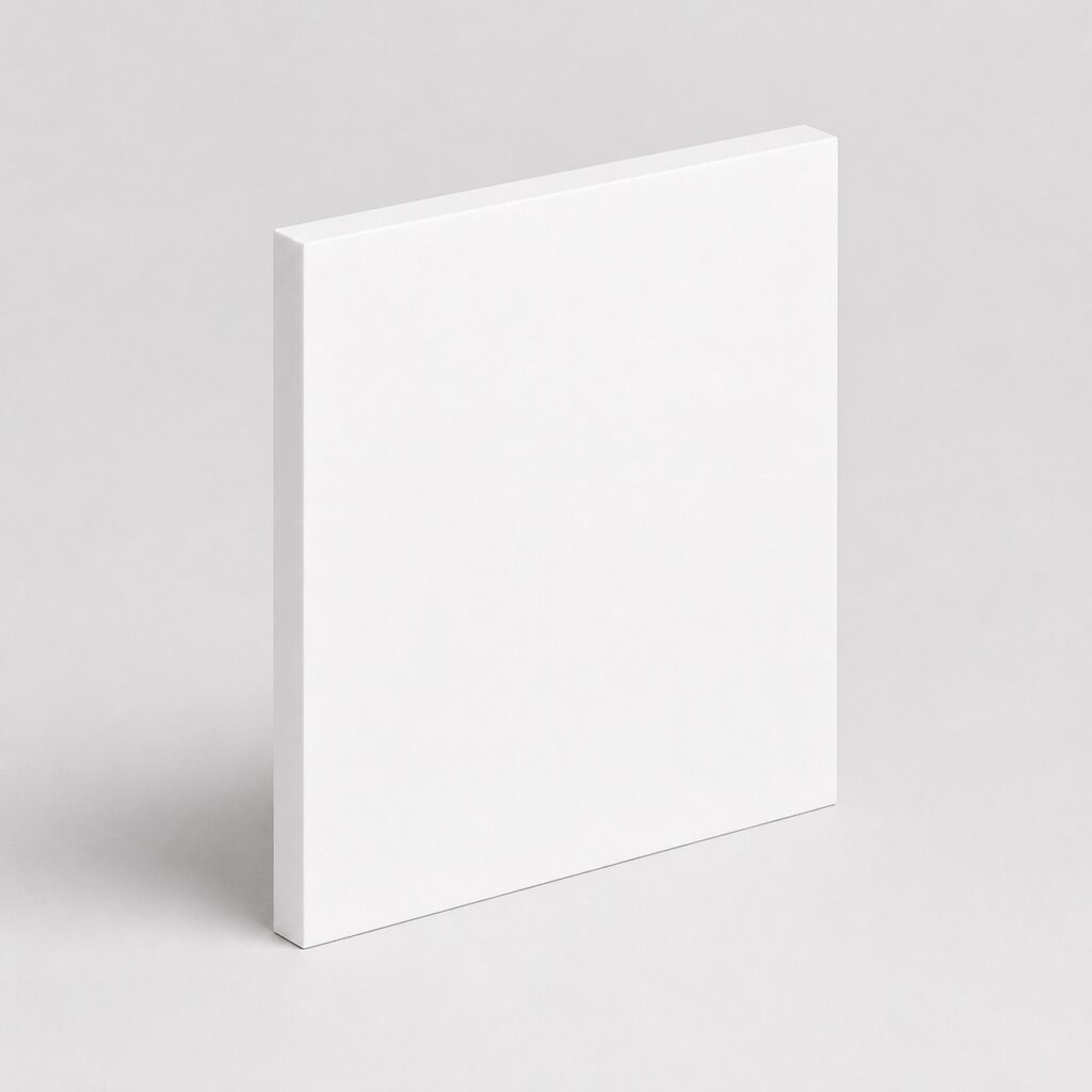Plaque PVC rigide compacte blanche à chant net sur fond gris clair