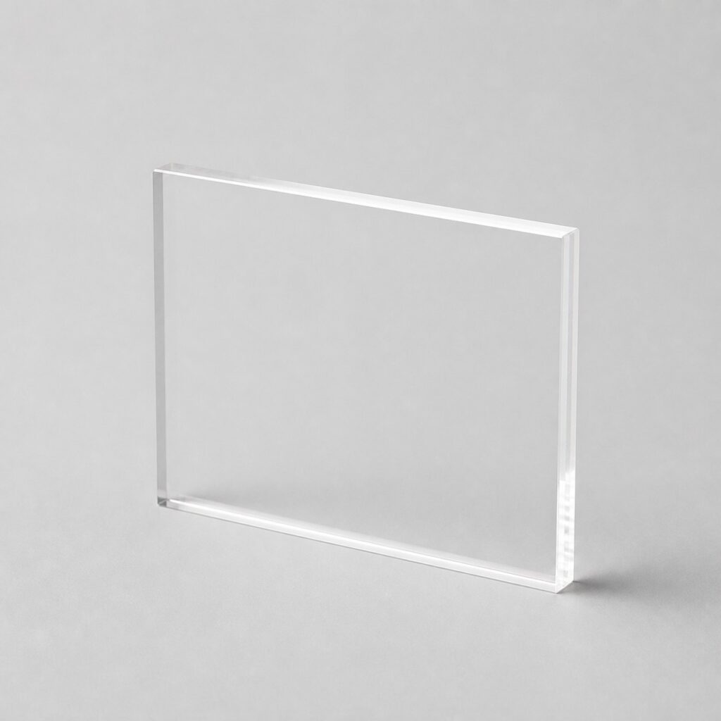 Plaque PVC transparente incolore de petit format sur fond gris clair