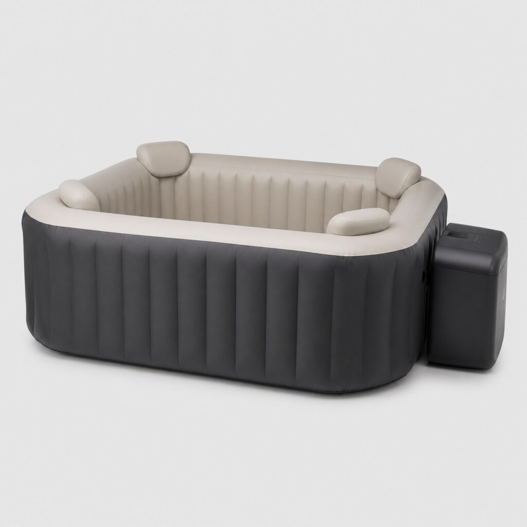 Spa gonflable quatre places rectangulaire gris anthracite sur fond clair