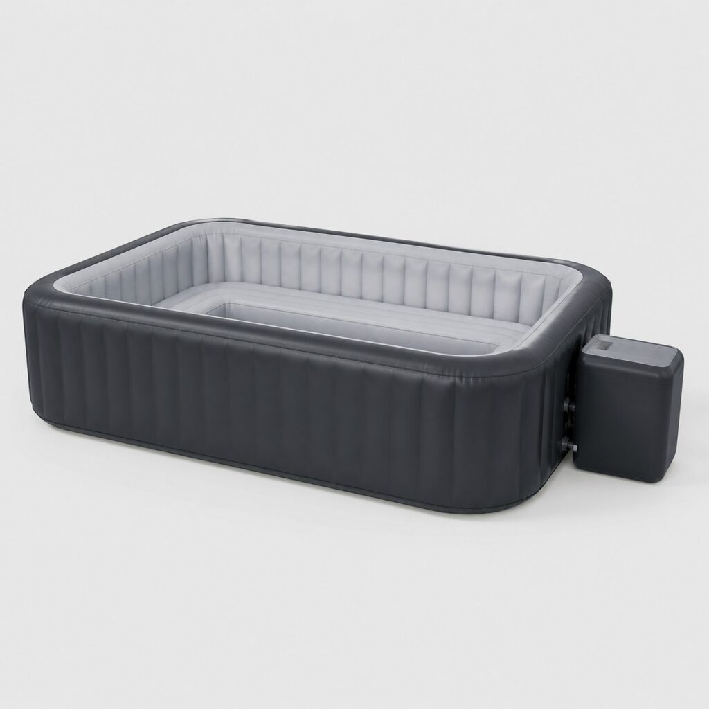 Grand spa gonflable six places rectangulaire anthracite sur fond clair