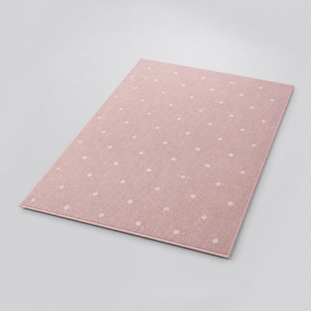 Tapis de chambre à poils ras rose poudré et écru à pois espacés