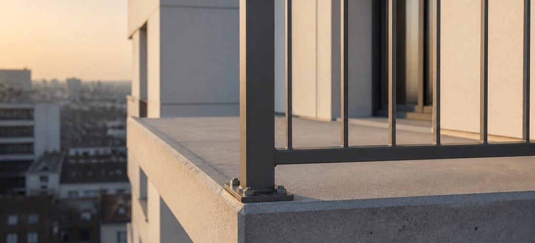 Un garde-corps ne tient pas par son remplissage mais par ce qu'il y a derrière sa platine. Voici les points d'ancrage à