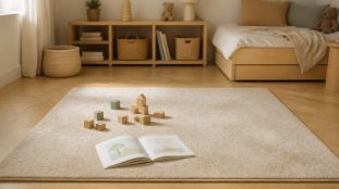 Dans une chambre d'enfant, un tapis se juge d'abord sur deux points : sa tenue au sol et sa capacité à être nettoyé. Ce