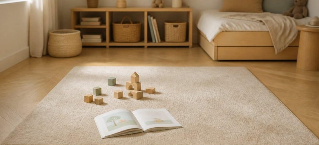 Dans une chambre d'enfant, un tapis se juge d'abord sur deux points : sa tenue au sol et sa capacité à être nettoyé. Ce